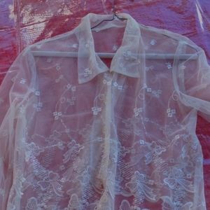 Embroidered stitched netted butterfly white blouse